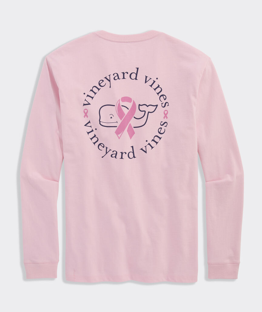 Breast Cancer Awareness Ribbon Whale Long-Sleeve Pocket Tee