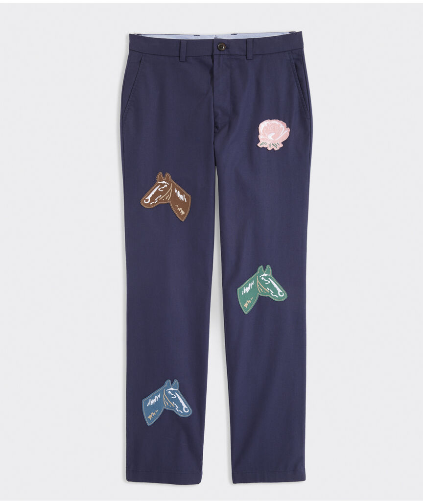 Kentucky Derby Cotton-Linen Roses & Horses Trousers
