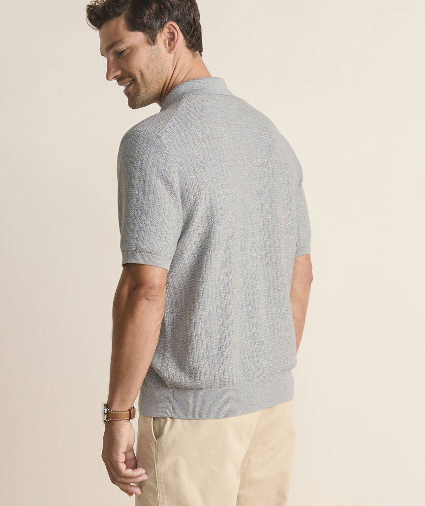 Full-Button Sweater Polo