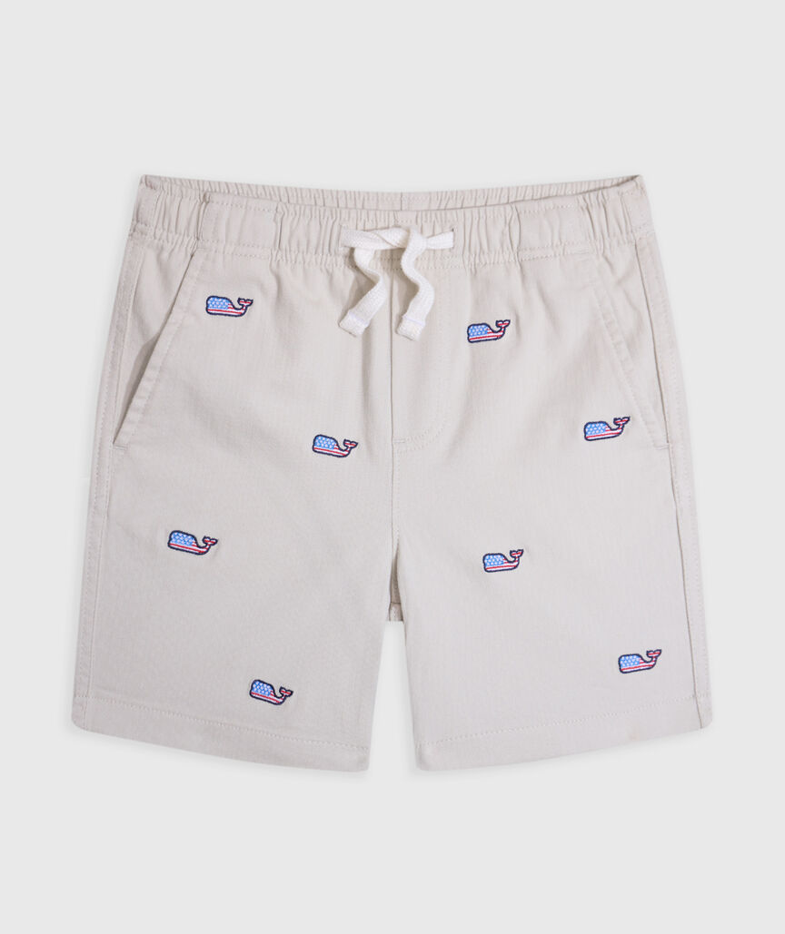 OUTLET Boys' Americana Whale Embroidered Herringbone Chino Shorts