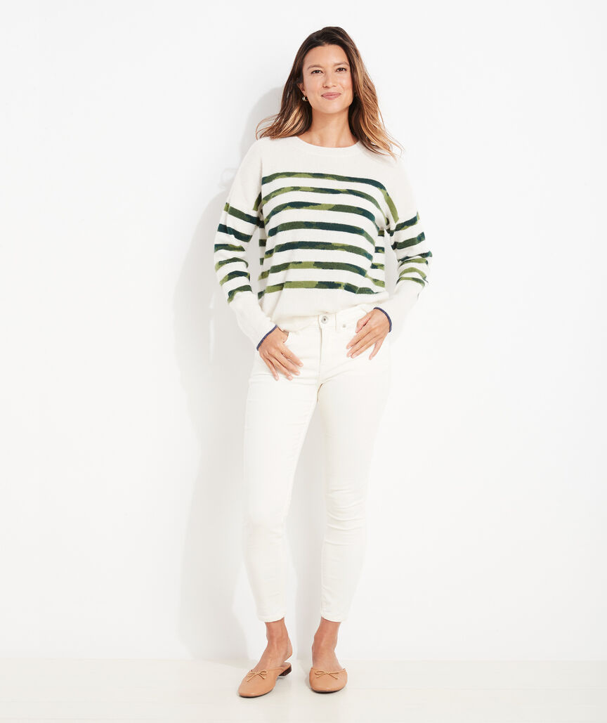 Seaspun Cashmere Camo-Stripe Crewneck Sweater