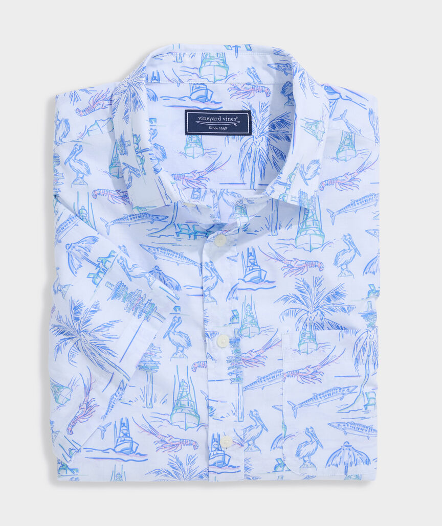 Key West Scenes Cotton Madras Short-Sleeve Shirt