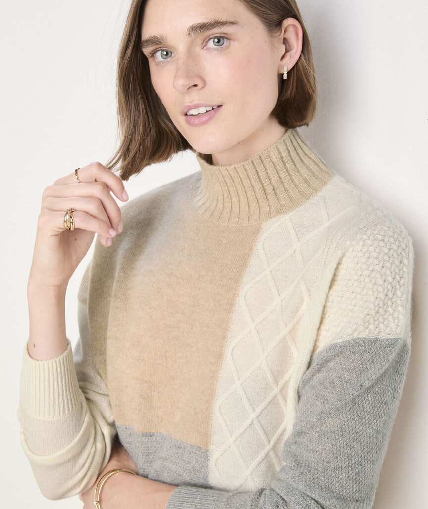 Cashmere Patchwork Mockneck Sweater