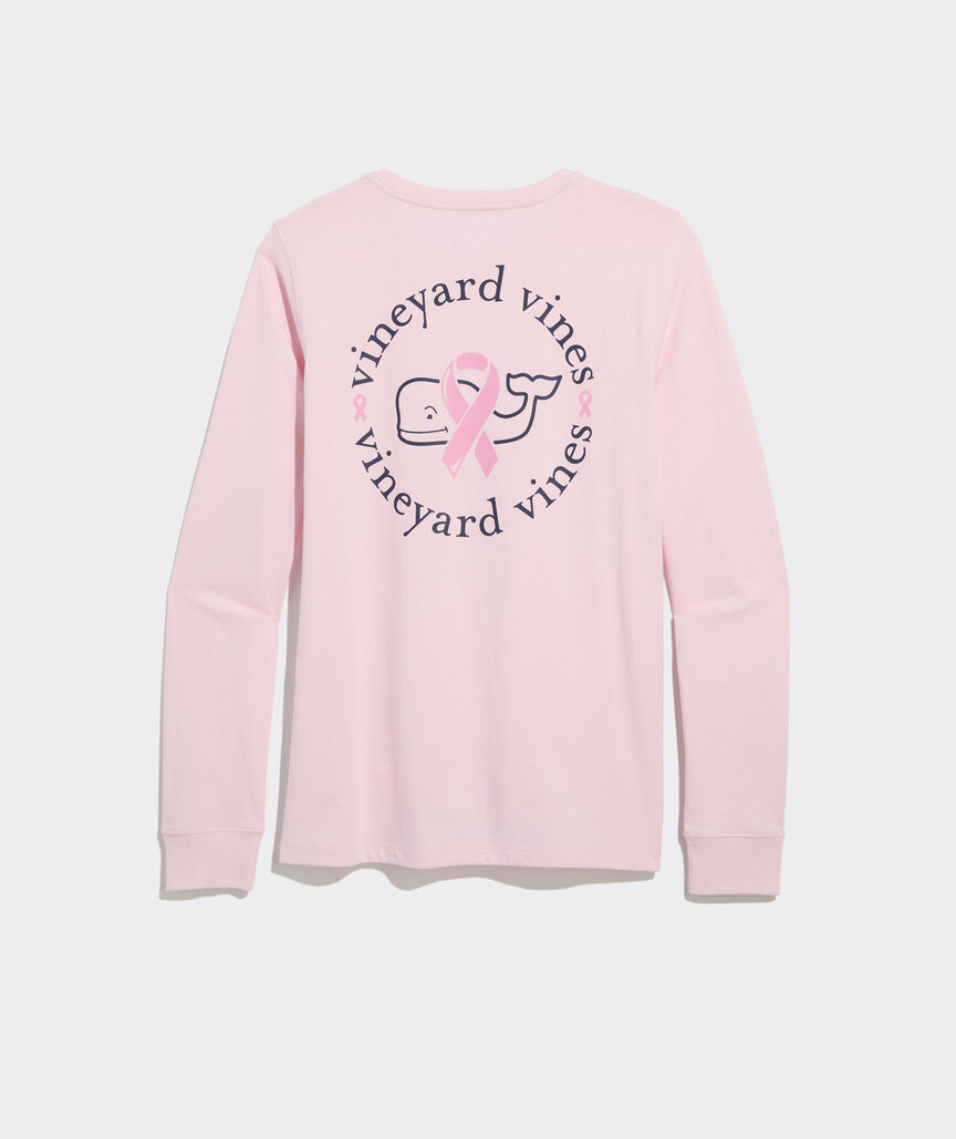 Women's Breast Cancer Awareness Ribbon Whale Long-Sleeve Pocket Tee