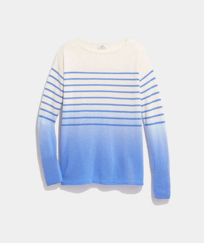 Cashmere Dip-Dye Stripe Boatneck Sweater