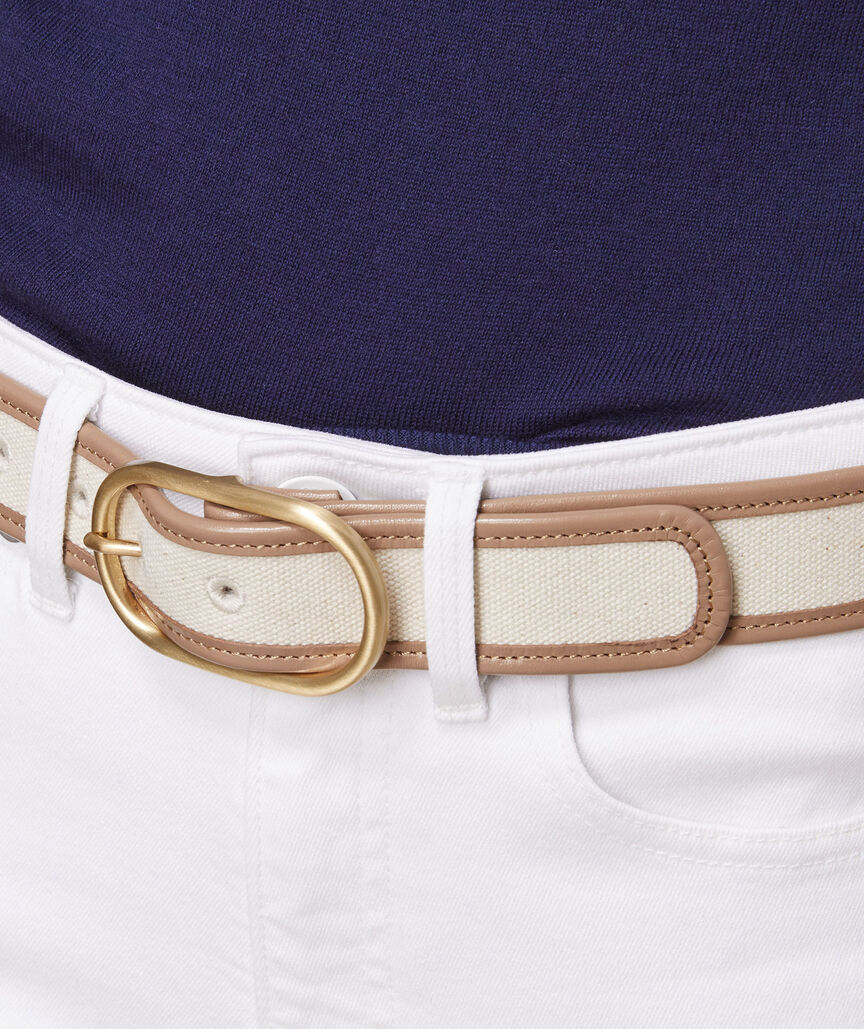 Shop LeatherTrim Flecked Canvas Belt at vineyard vines