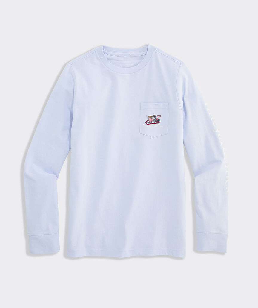 OUTLET Girls' Sledding Glitter Whale Long-Sleeve Pocket Tee
