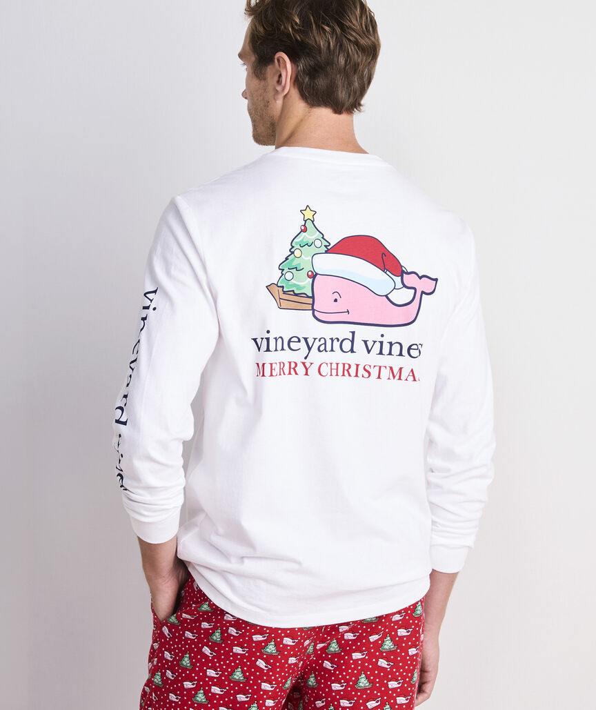 Santa Whale Tree Ornaments Long-Sleeve Pocket Tee