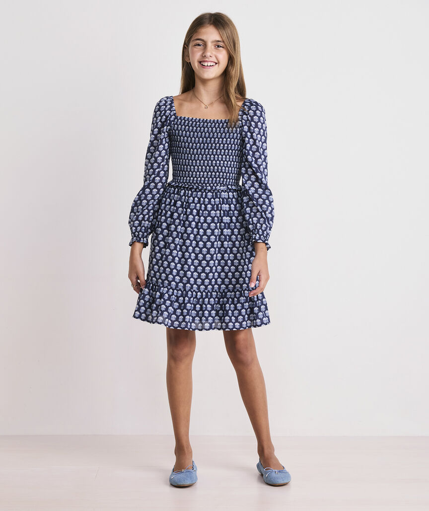 Girls' Smocked Long-Sleeve Dress