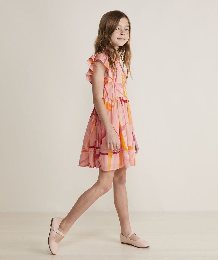 Girls' Printed Pintuck Shirtdress
