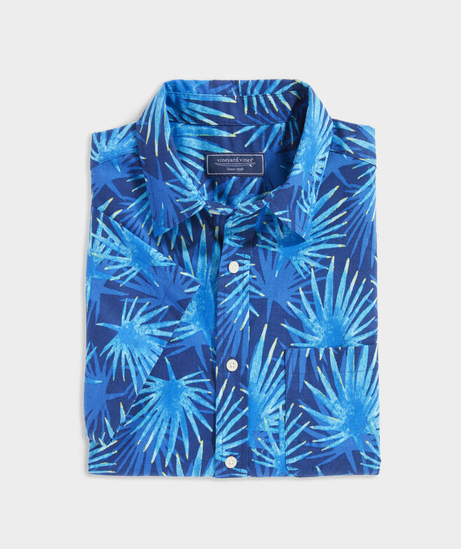 Stretch Cotton Short-Sleeve Palm Fan Shirt