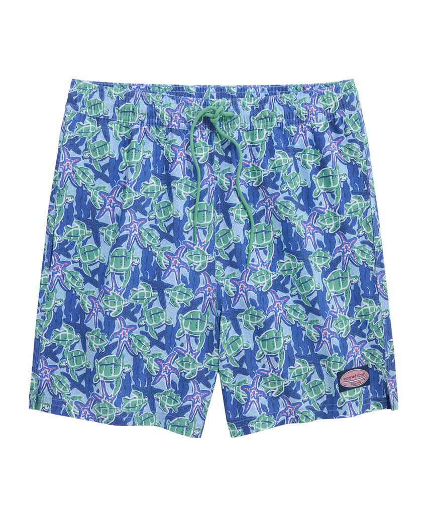 OUTLET 5 Inch Turtles & Starfish Chappy Swim Trunks