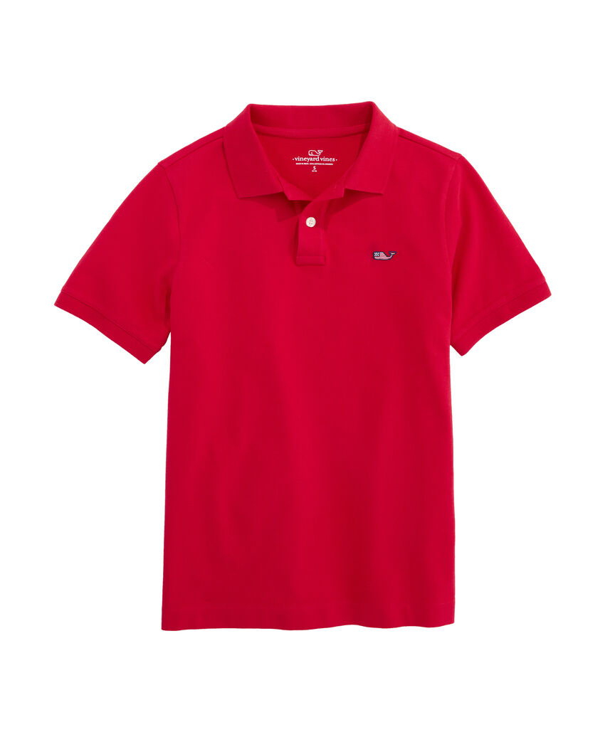 OUTLET Boys' American Flag Whale Embroired Stretch Pique Polo