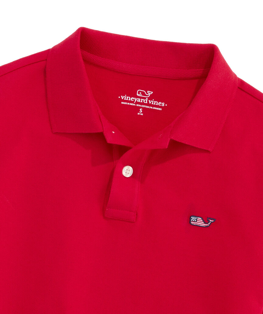 OUTLET Boys' American Flag Whale Embroired Stretch Pique Polo
