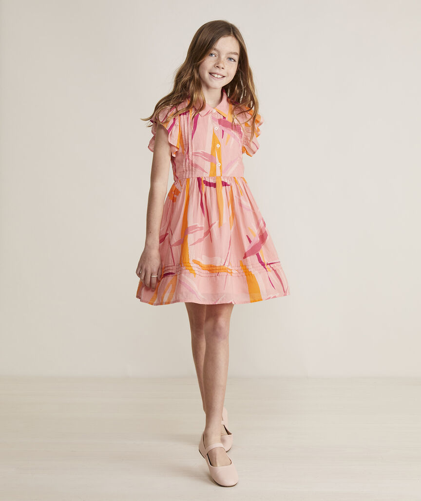 Girls' Printed Pintuck Shirtdress