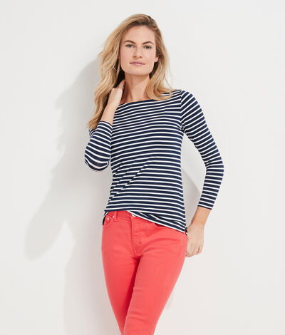 Vineyard Vines Striped Sankaty Boatneck Simple T-Shirt (Blue) (Size: 3X)