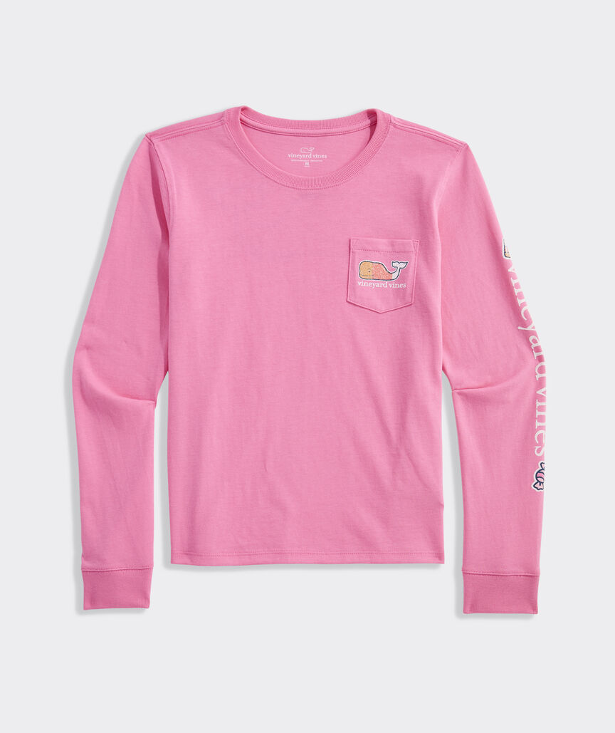 Girls' Glitter Candy Corn Whale Long-Sleeve Pocket Tee