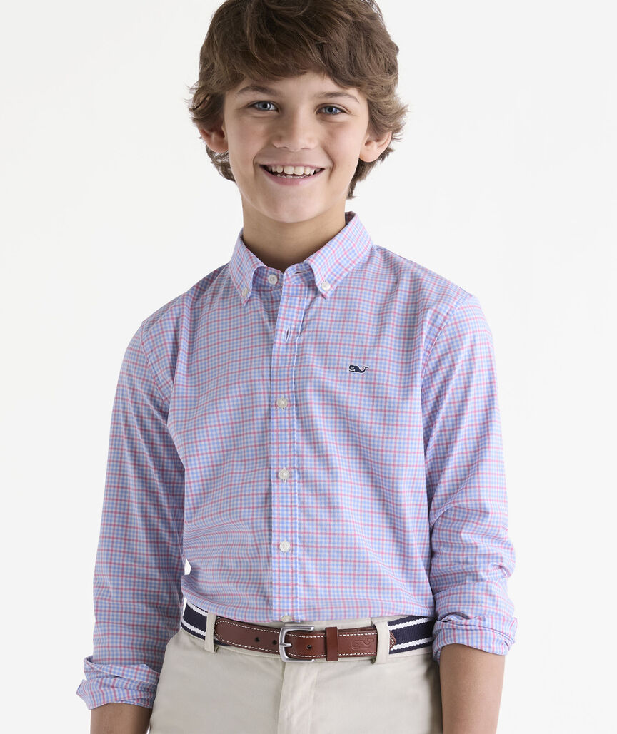 Boys' Catamaran Check Performance Cotton Shirt