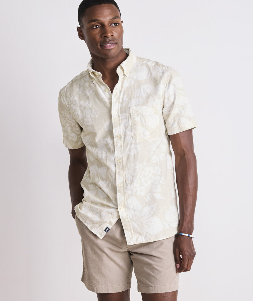 Floral Cotton Linen Short-Sleeve Shirt