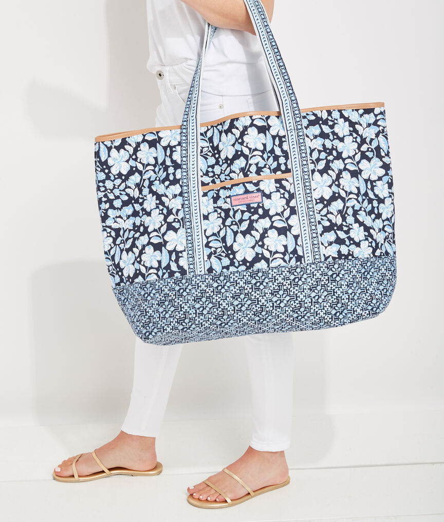 Hibiscus Floral Mix Print Tote Bag