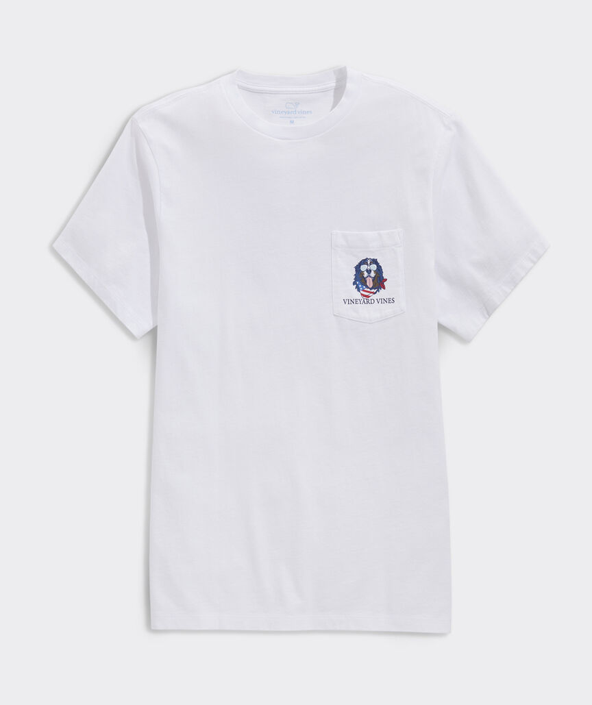 USA Flag Mountain Dog Short-Sleeve Pocket Tee