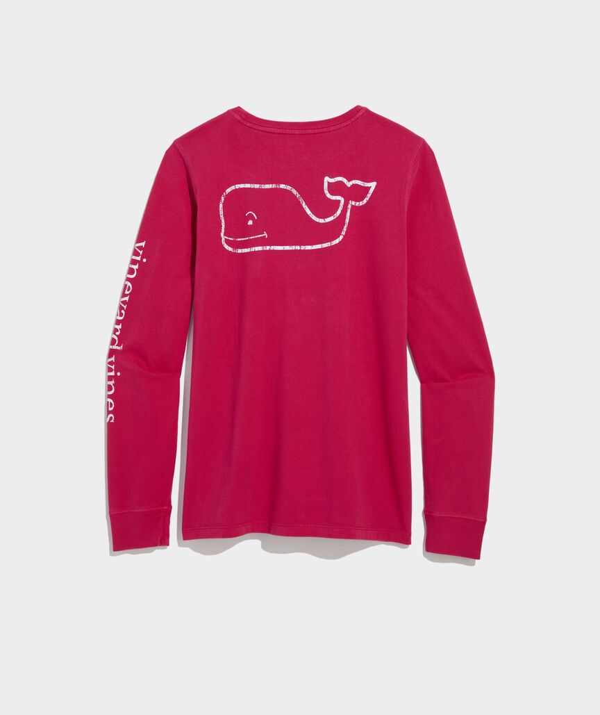 Women's Garment-Dyed Vintage Whale Long-Sleeve Pocket Tee