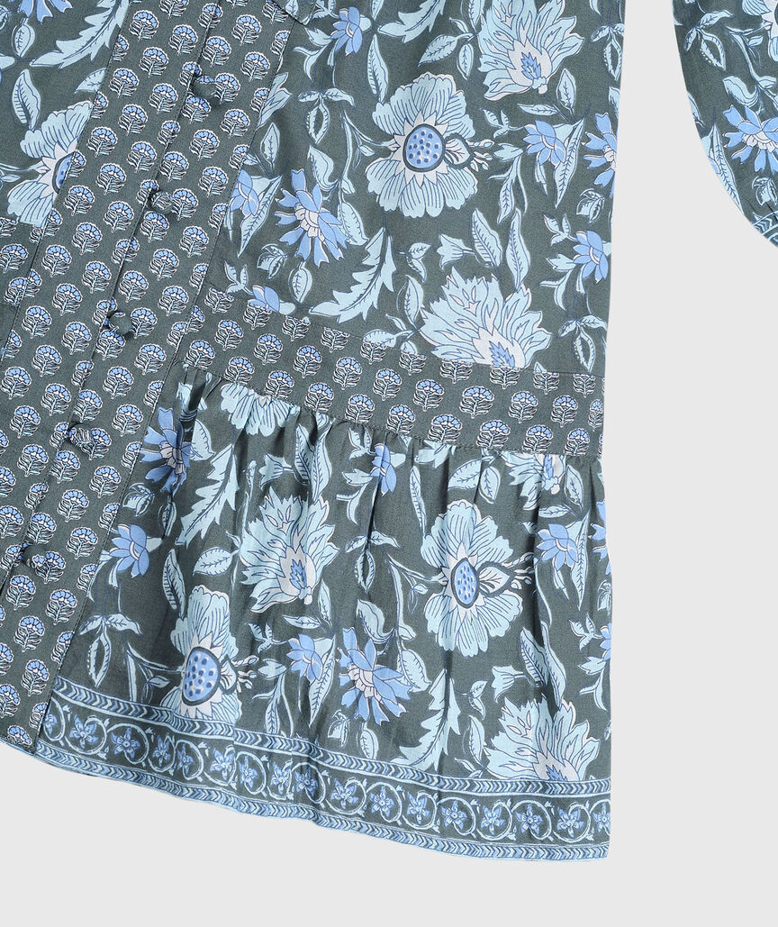 OUTLET Printed Long-Sleeve Tie Flounce Dress