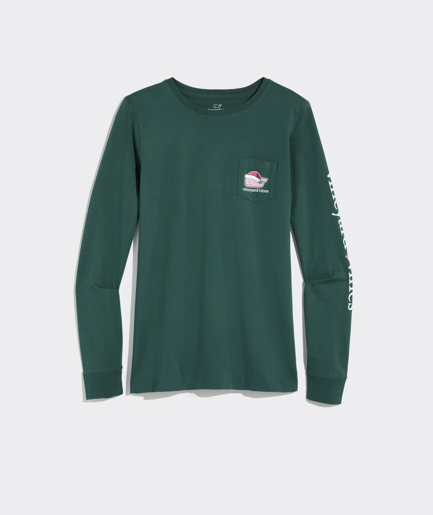 Women's Santa Whale Long-Sleeve Pocket Tee