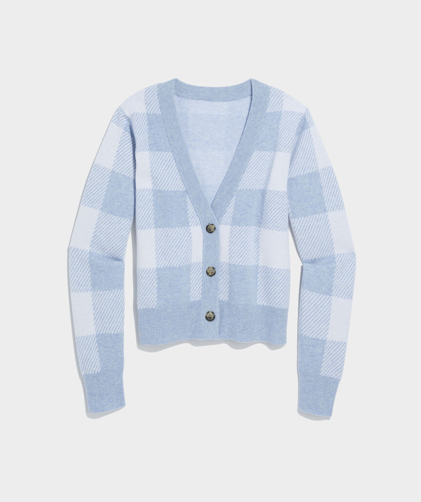 Cashmere Gingham V-Neck Cardigan