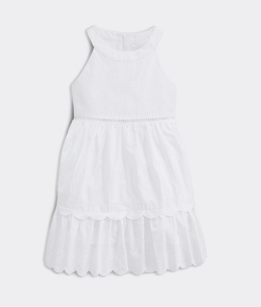Girls' White Embroidered Tiered Dress