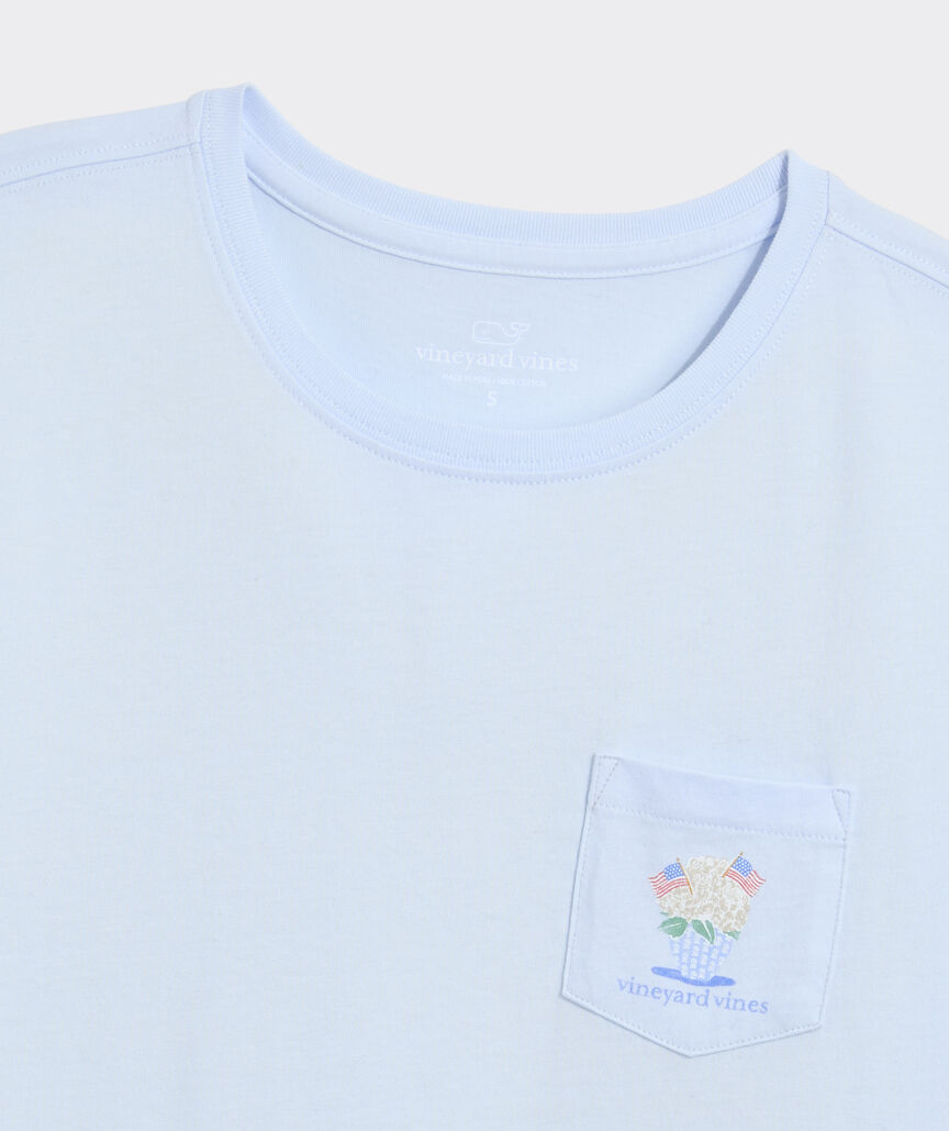 Watercolor Hydrangea & Flags Short-Sleeve Pocket Tee