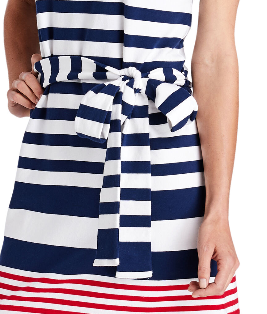 UPF Sea Striped Tie-Front Knit Dress