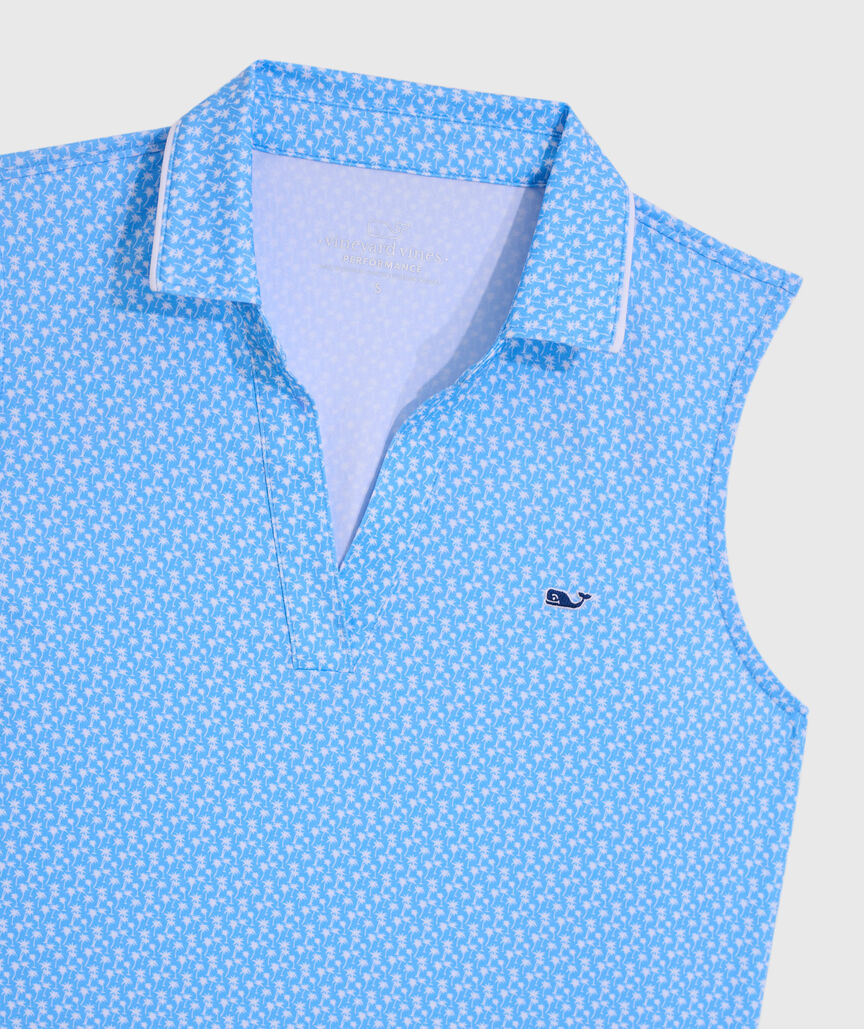 OUTLET Piped Printed Sleeveless Performance Popover Polo