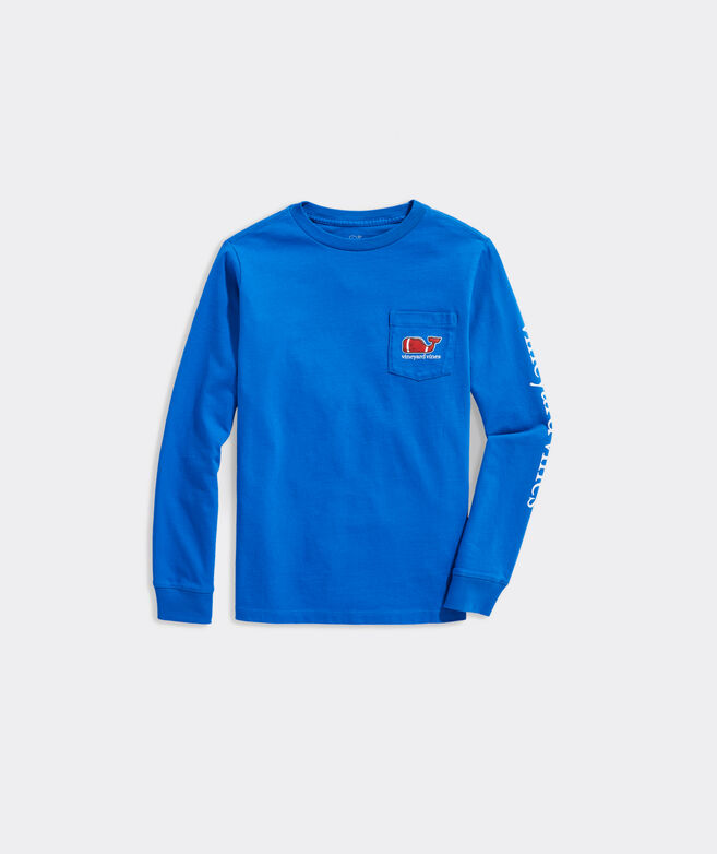 Boys' Long-Sleeve Football Whale Pocket T-Shirt