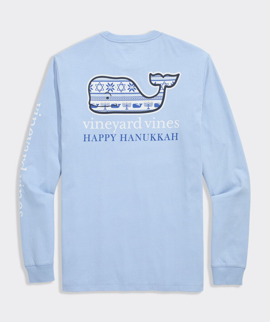 Hanukkah Whale Long-Sleeve Pocket Tee