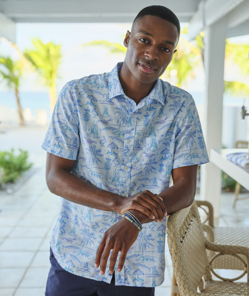 Key West Scenes Cotton Madras Short-Sleeve Shirt
