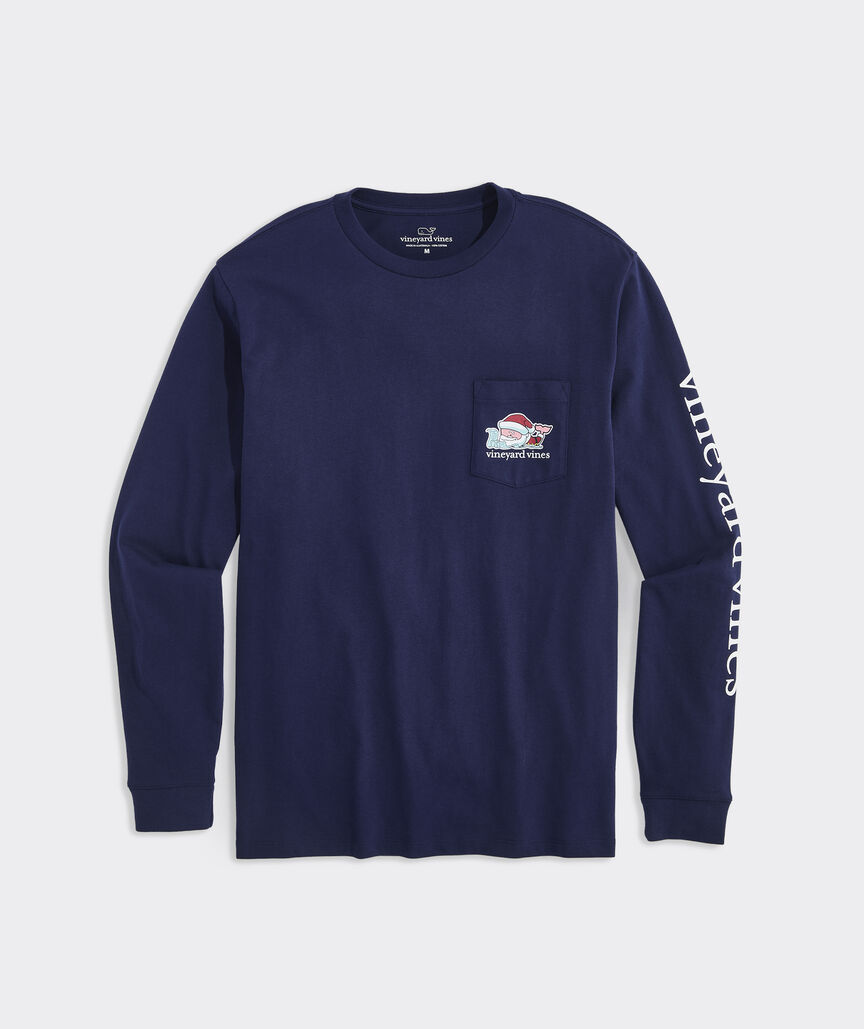OUTLET Santa's List Character Whale Long-Sleeve Pocket Tee