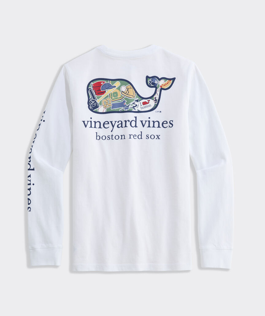 Kids' Boston Red Sox Long-Sleeve Sticker Whale Fill Pocket T-Shirt