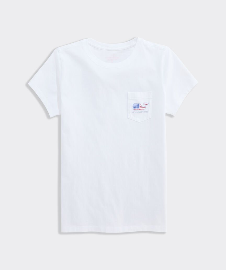 Girls' Water Color Flag Whale Short-Sleeve Pocket Tee