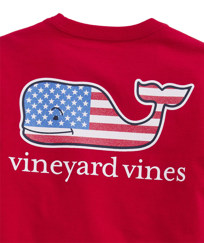 OUTLET Girls' Glitter Flag Short-Sleeve Pocket Tee