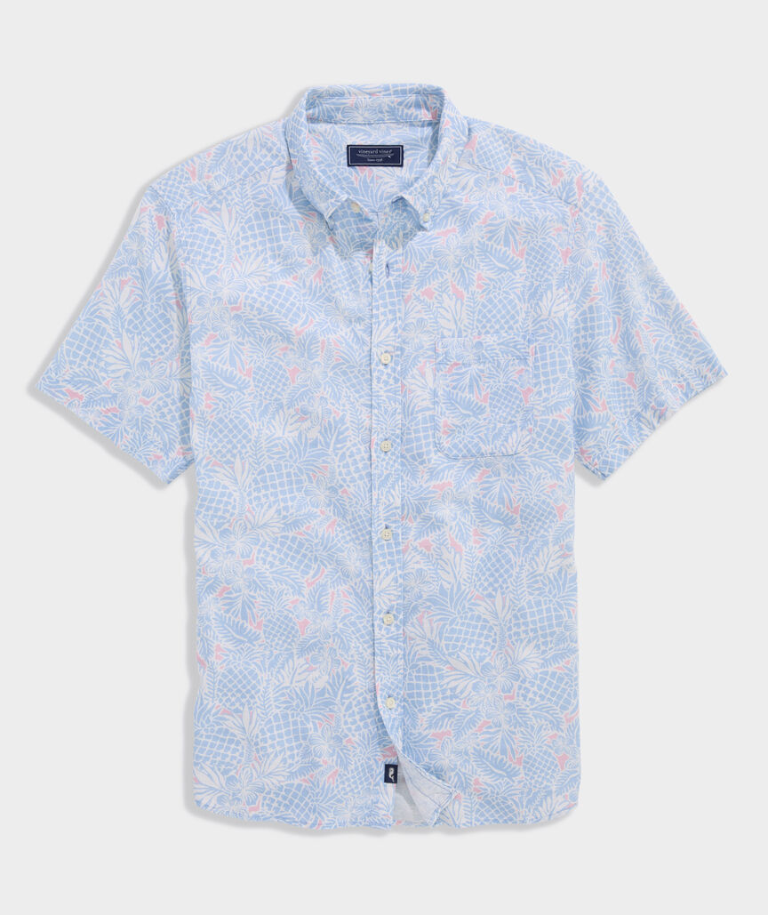 Tropical Pineapples Linen Blend Short-Sleeve Shirt