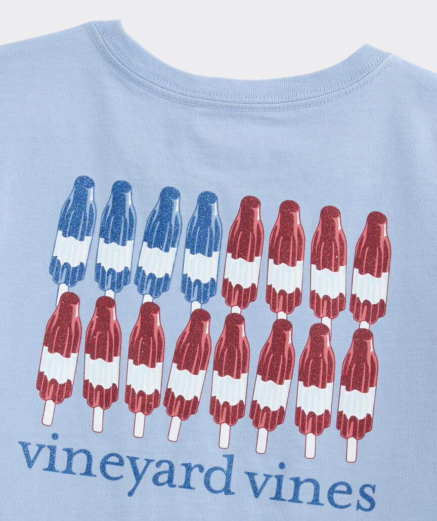 Girls' Glitter Popsicle Flag Short-Sleeve Pocket Tee