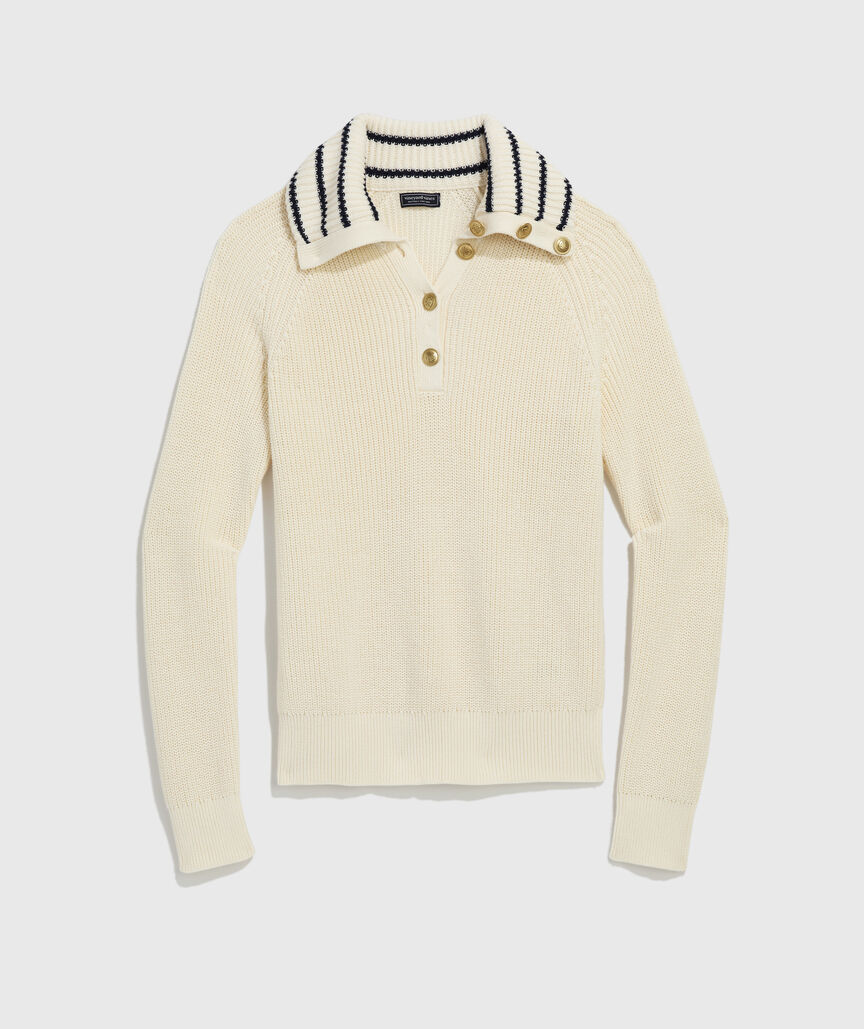 Ribbed Button-Collar Sweater