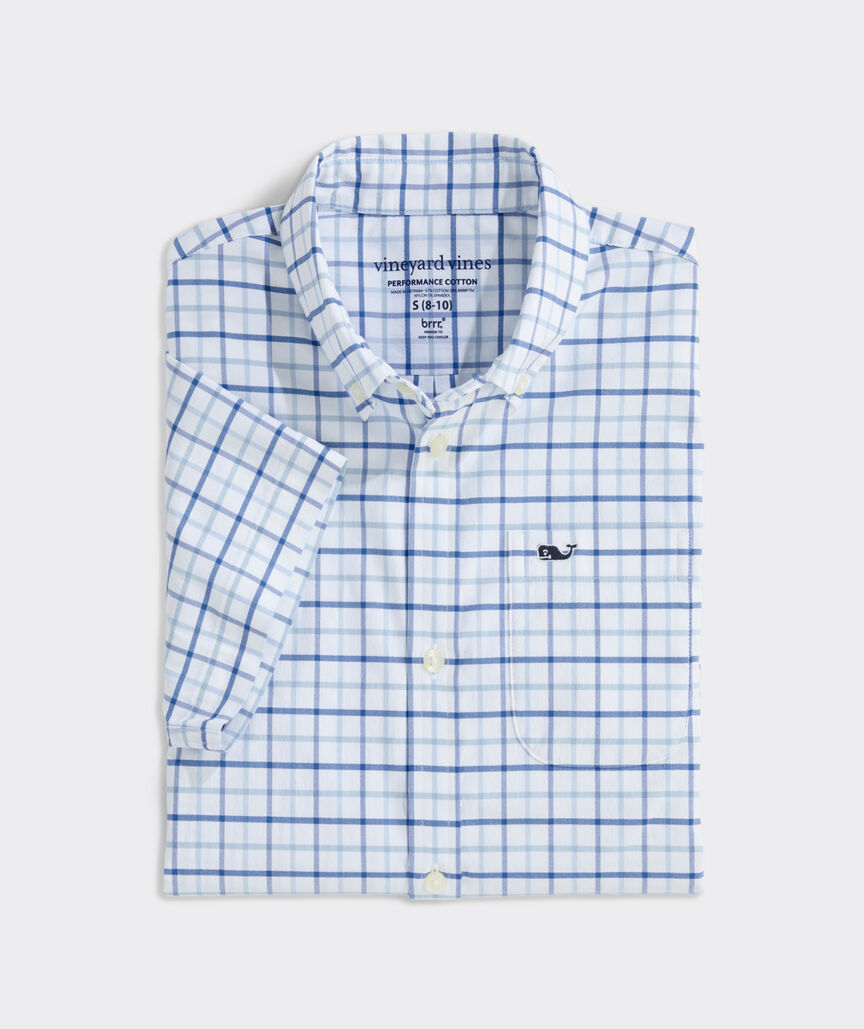 Boys’ Rockland Tattersall Performance Cotton Short-Sleeve Shirt