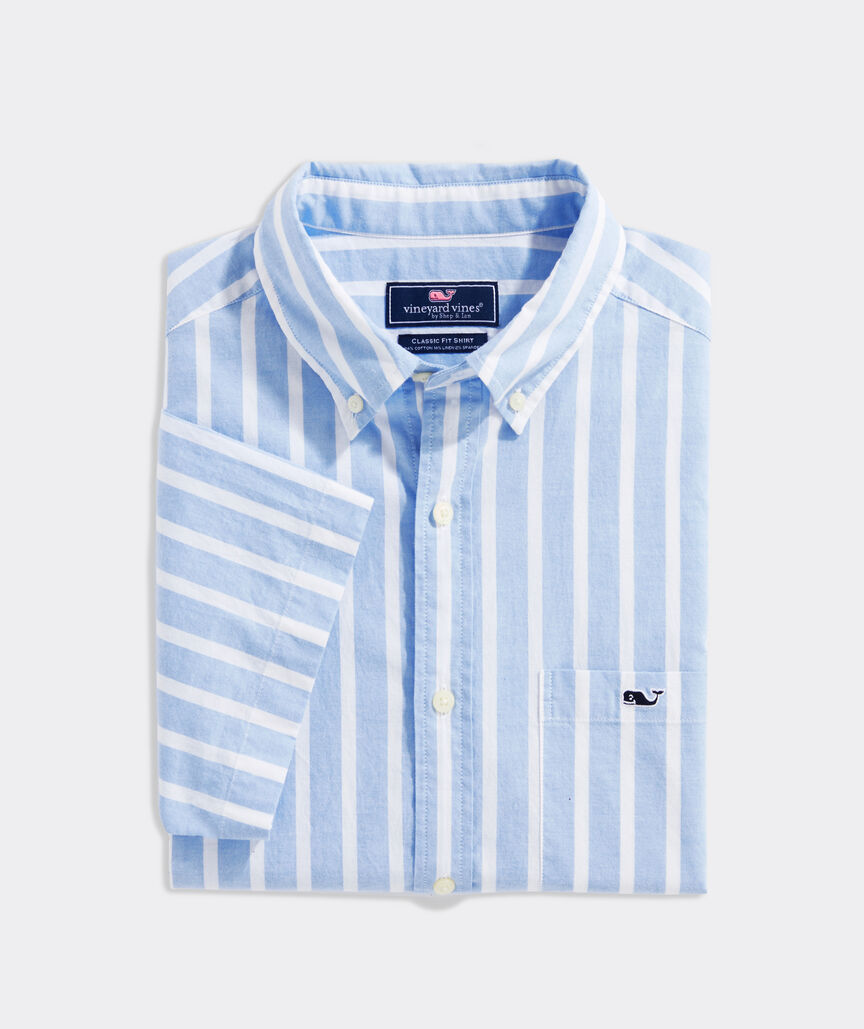 Stretch Cotton Short-Sleeve Stripe Shirt