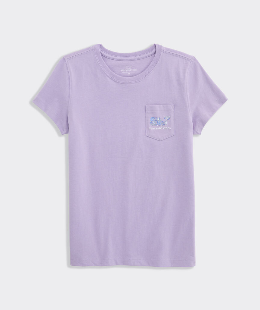 Girls' Hibiscus Block Print Whale Short-Sleeve Pocket Tee