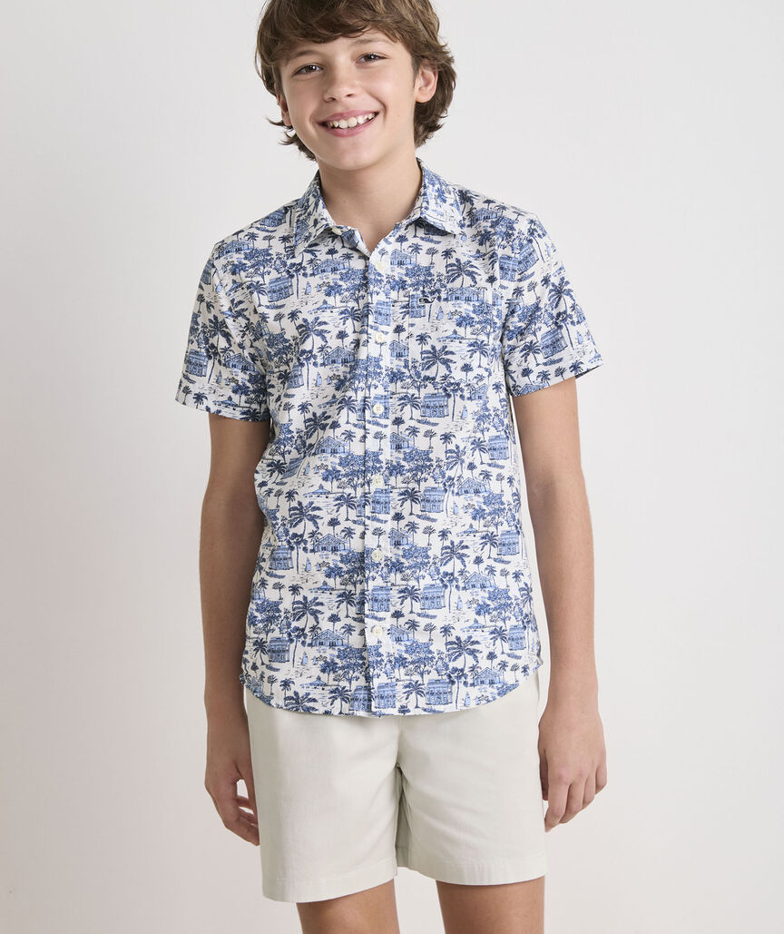 Boys' Printed Cotton Short-Sleeve Shirt
