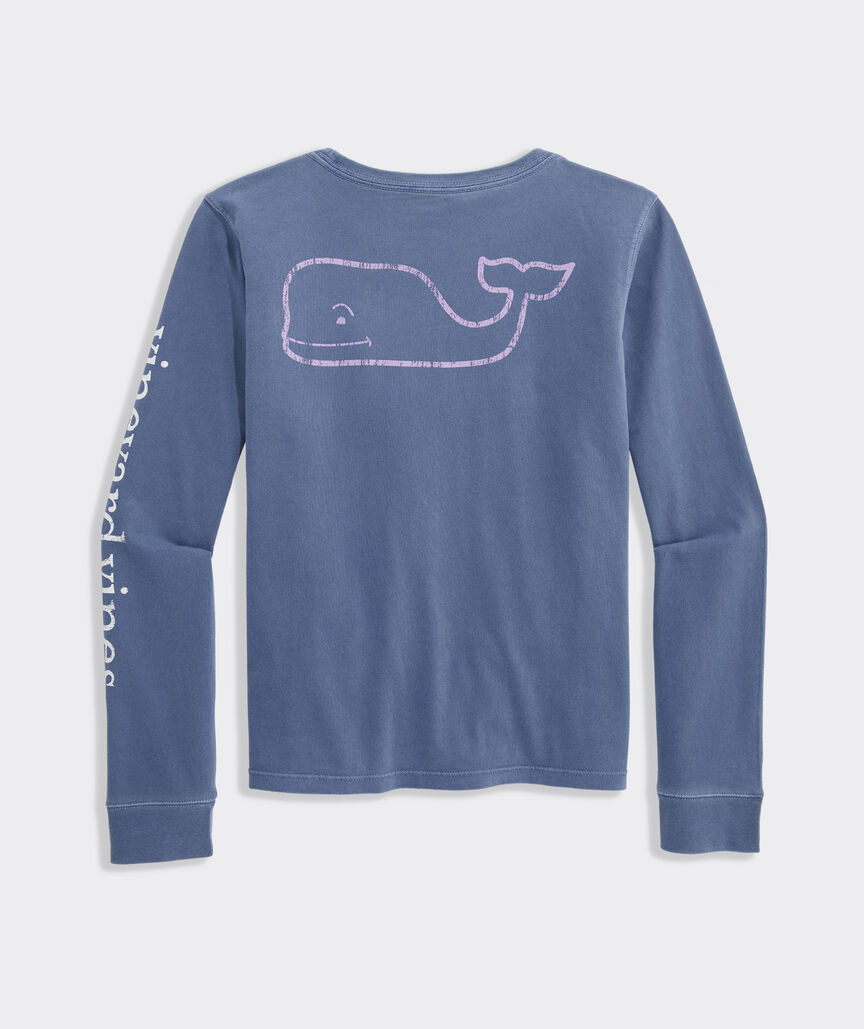 Girls' Garment-Dyed Vintage Whale Long-Sleeve Pocket Tee