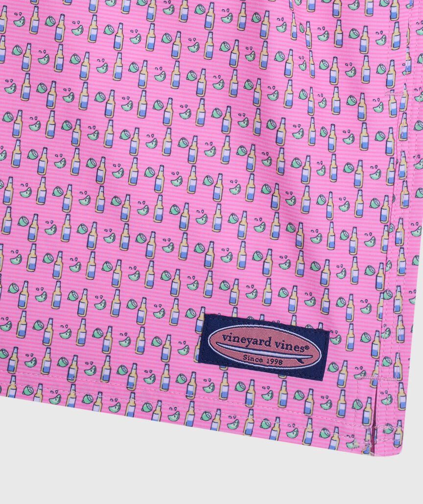 OUTLET 5 Inch Beer & Lime Striped Chappy Swim Trunks