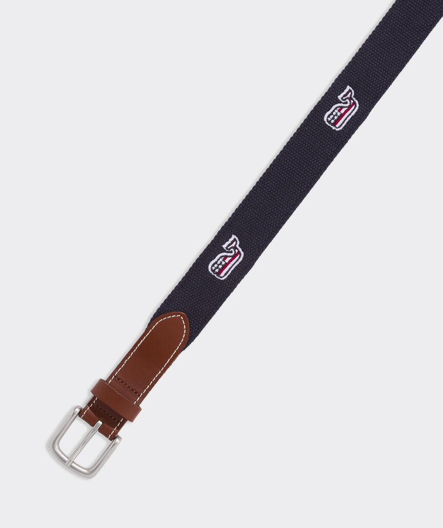 Embroidered American Flag Whale Canvas Club Belt